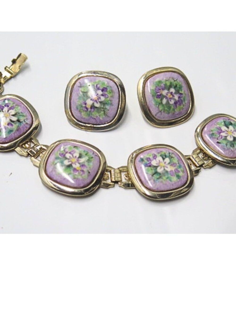 Estate Floral Bracelet & Earrings Set
